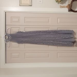 Nightway Women's Roller Glitter Lace Illusion Bead Neck Petite